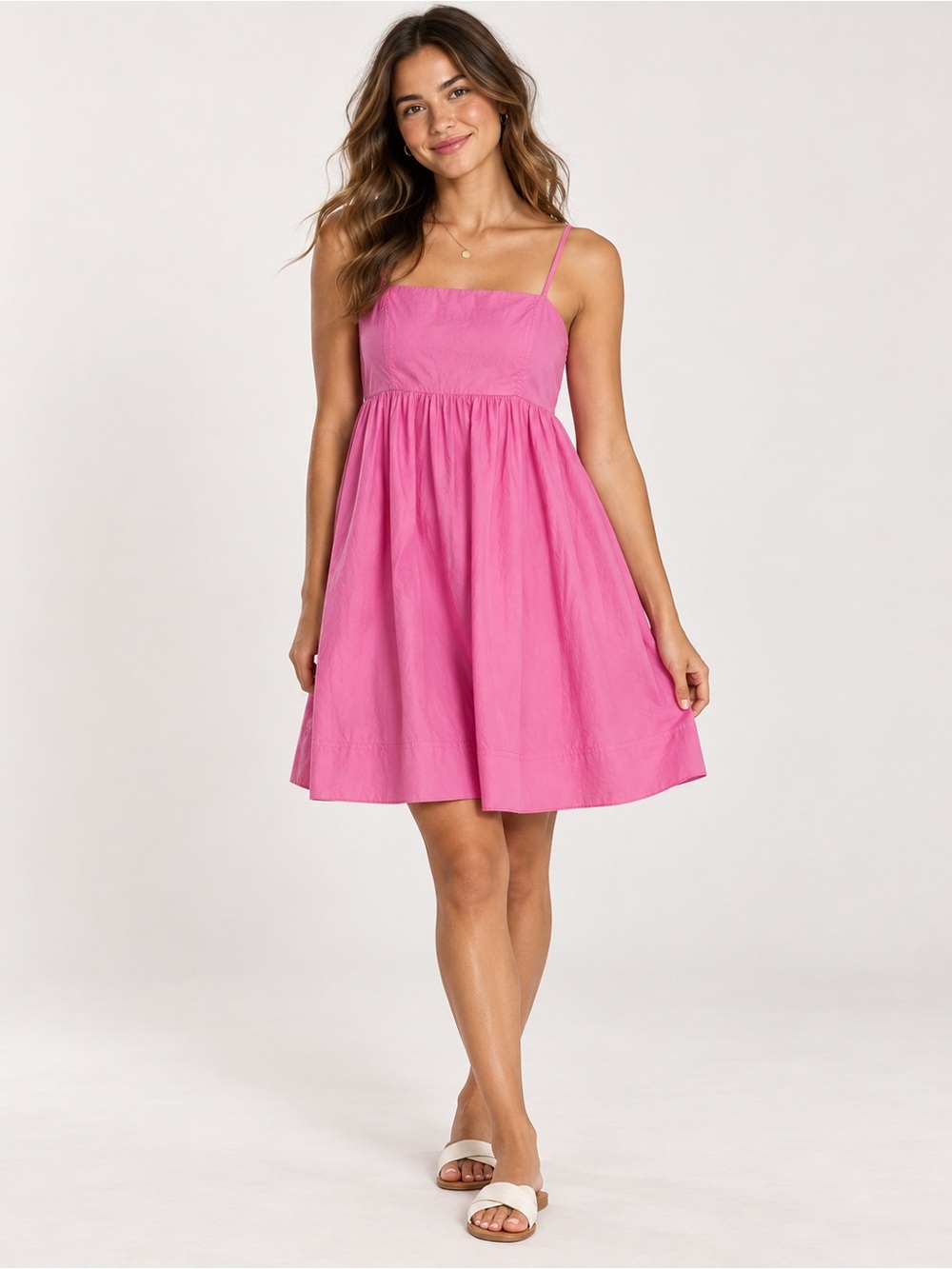 Anthropologie Pink Spaghetti-Strap Square Neck Mini Dress